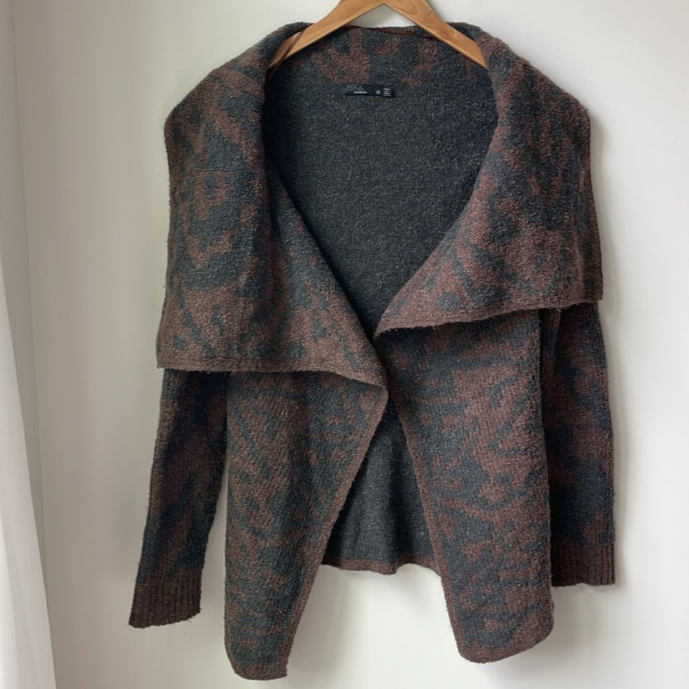 PrAna Alberta Reversible Wool Blend Sweater Cardigan in Weathered Wood Size M